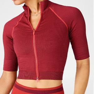 Fabletics Jenny Seamless Crop Jacket Red Sz Large Black Cherry Persimmon